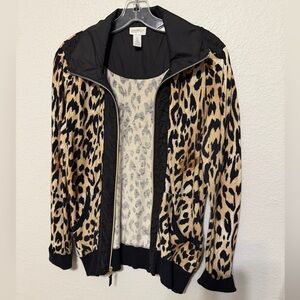 Zenergy by Chico’s  Leopard Print Bomber Jacket with Black Trim
